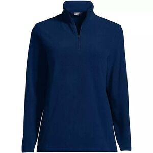 NWT Lands End Women's Navy Blue Fleece Quarter Zip Long Sleeve Top L/T